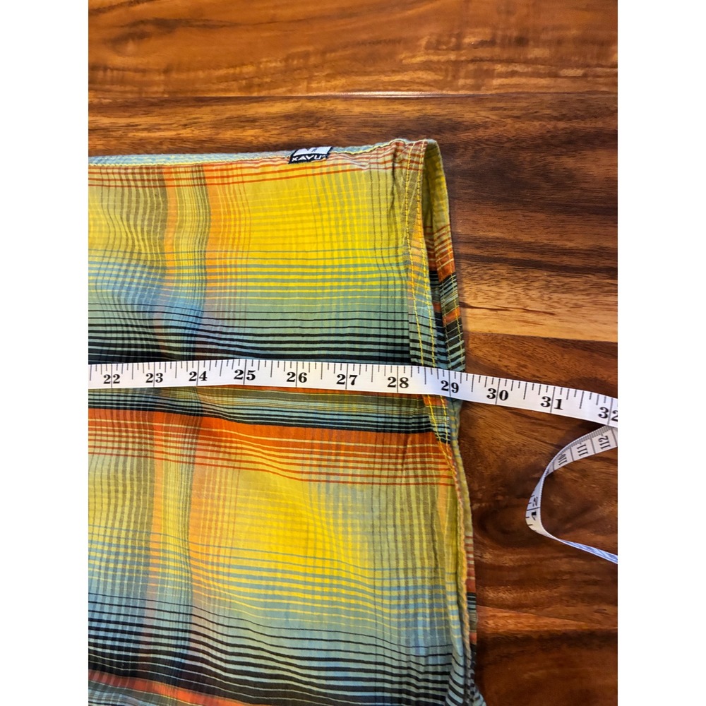KAVU Mens Short Sleeve Plaid Button Down Shirt Yellow Blue Orange Large - Picture 5 of 6